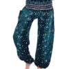 Teal Peacock Feather Print Smocked Thai Harem Pants VTrendz