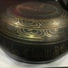 12 cm / 4.75" Hand Casted with Mantra Design Dark Antique Brass Color Singing Bowl with lipi for Meditation, Relaxation & Healing with Wooden Mallet, Flat Bottom - Image 3