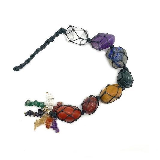 7 Chakra Tumbled Stone Hanging with Tassel- Car Hanging Reiki Crystals Hanging Decor - Image 5
