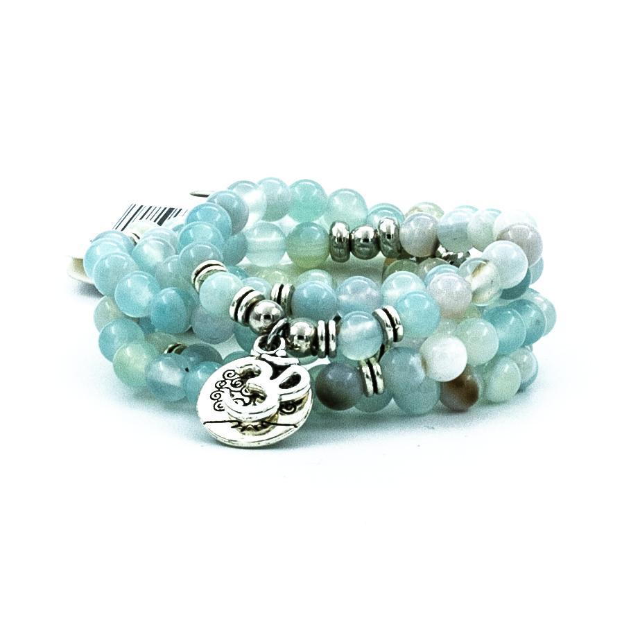 Blue Aqua Chalcedony 108 Mala 6 & 8mm Bead Stone Lotus Pendant Necklace Charm Natural Stone Yoga Bracelet - Image 3