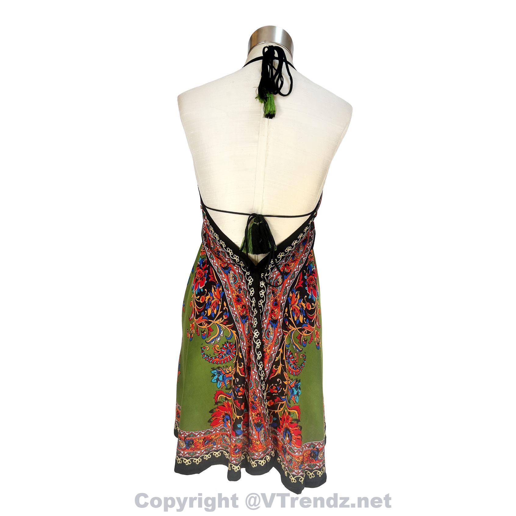 Hand-Printed Jamawar Short Scarf Halter Dress - Image 29