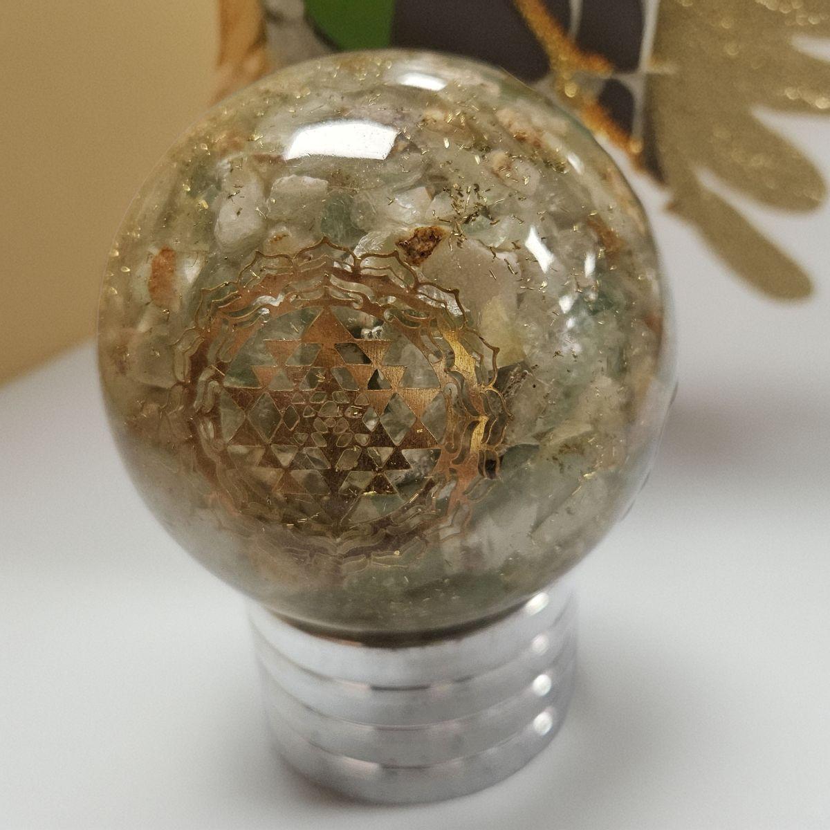 Green Fluorite Orgone Sphere – Artifact of Mental Order & Heart Renewal – 2" - Image 4