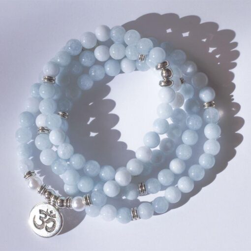 Aquamarine 108 Mala Bead 6 & 8mm Stone Beads Necklace Charm Natural Stone Yoga Bracelet