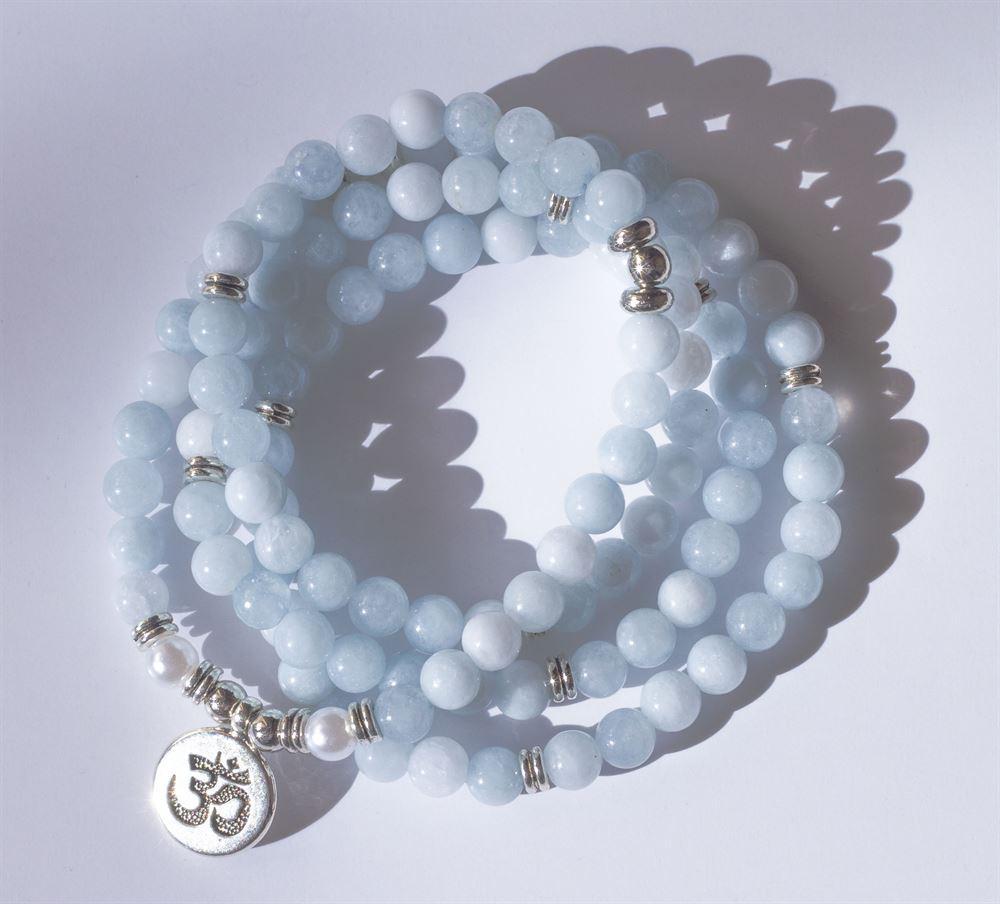 Aquamarine 108 Mala Bead 6 & 8mm Stone Beads Necklace Charm Natural Stone Yoga Bracelet