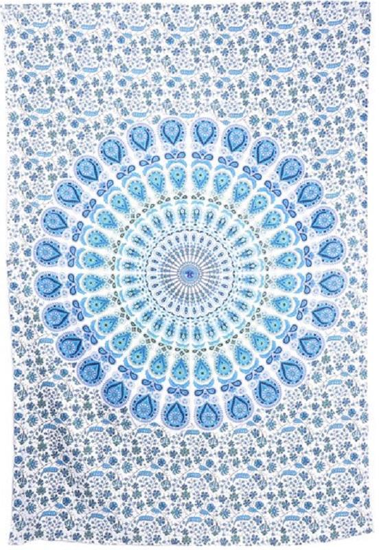 Mandala Mirchi Kali Turquoise Wall Hanging Handmade Cotton Tapestry 84"x54" inch - Image 3
