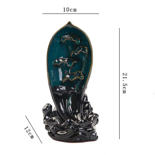 Leaf & Flower Style Ceramic Backflow Incense Holder Waterfall Incense Burner, Reflux Burner, Handmade Ceramic, Home Décor for Meditation, Mini-Zen Experience Size: 12*10*21 cm - Image 4