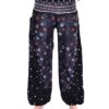 Black Peacock Feather Print Smocked Thai Harem Pants VTrendz