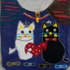 2 Cats w/Heart Embroidered Bohemian Hobo Bags VTrendz