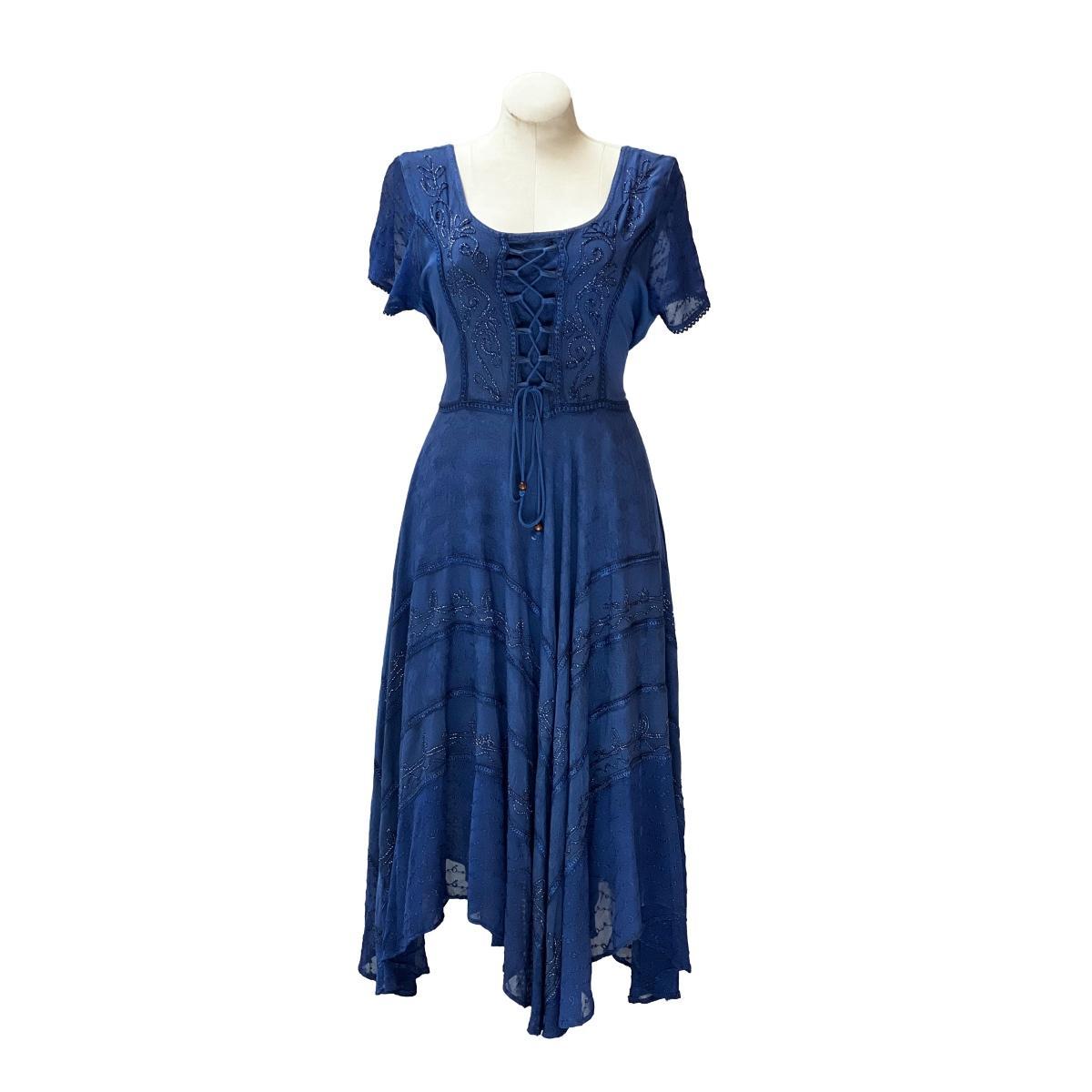 Short Sleeves Victorian Style Corset Dress with Lace & Floral Threadwork