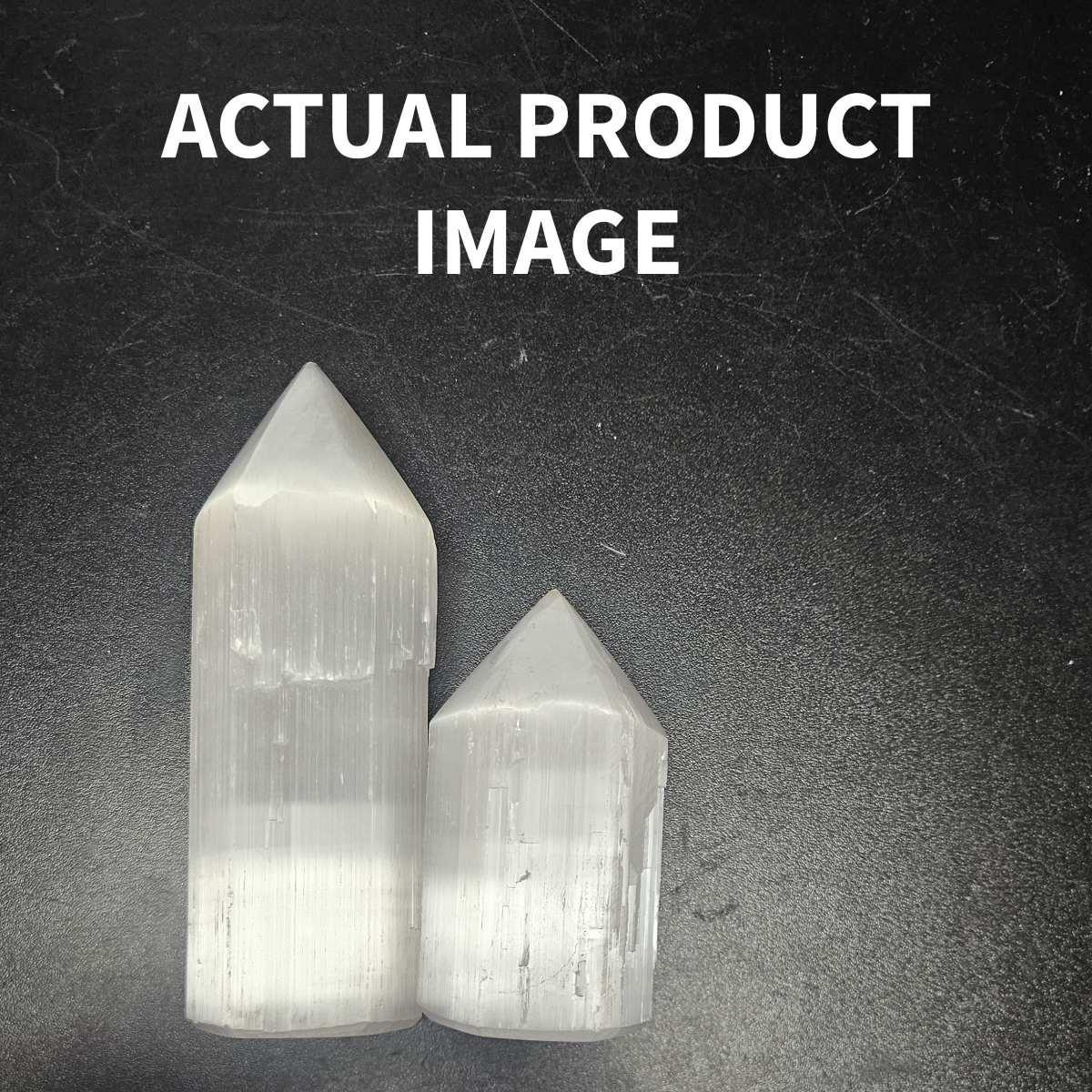 Selenite Pointed Top Tower: Focused Energy Transmutation & Cleansing (4-6 inches) - Image 2