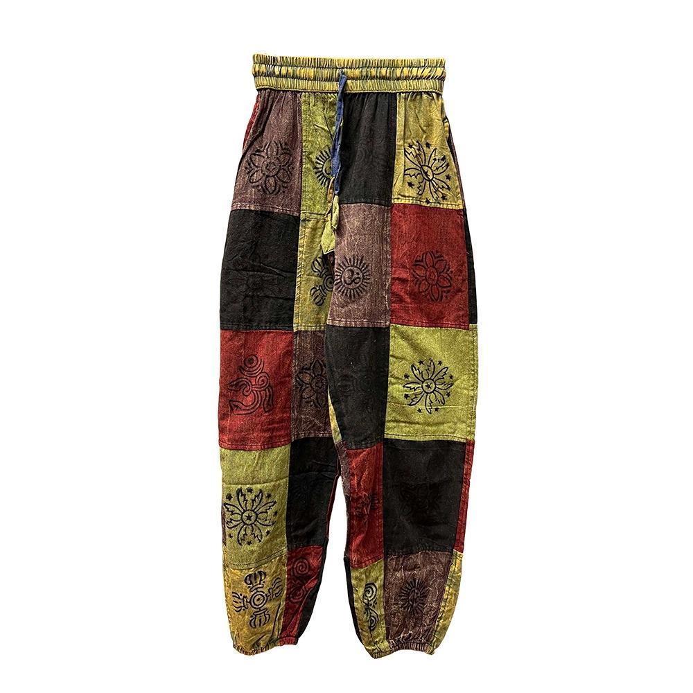 Boho Sacred Symbol Patchwork Elastic Bottom Pants