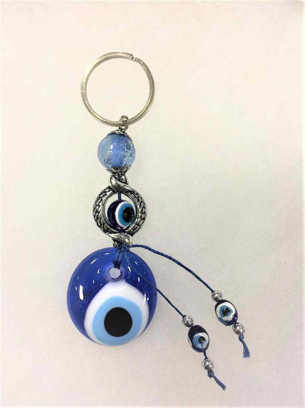 Blue Metalised Keychain with Evil Eye for Protection and Goodluck