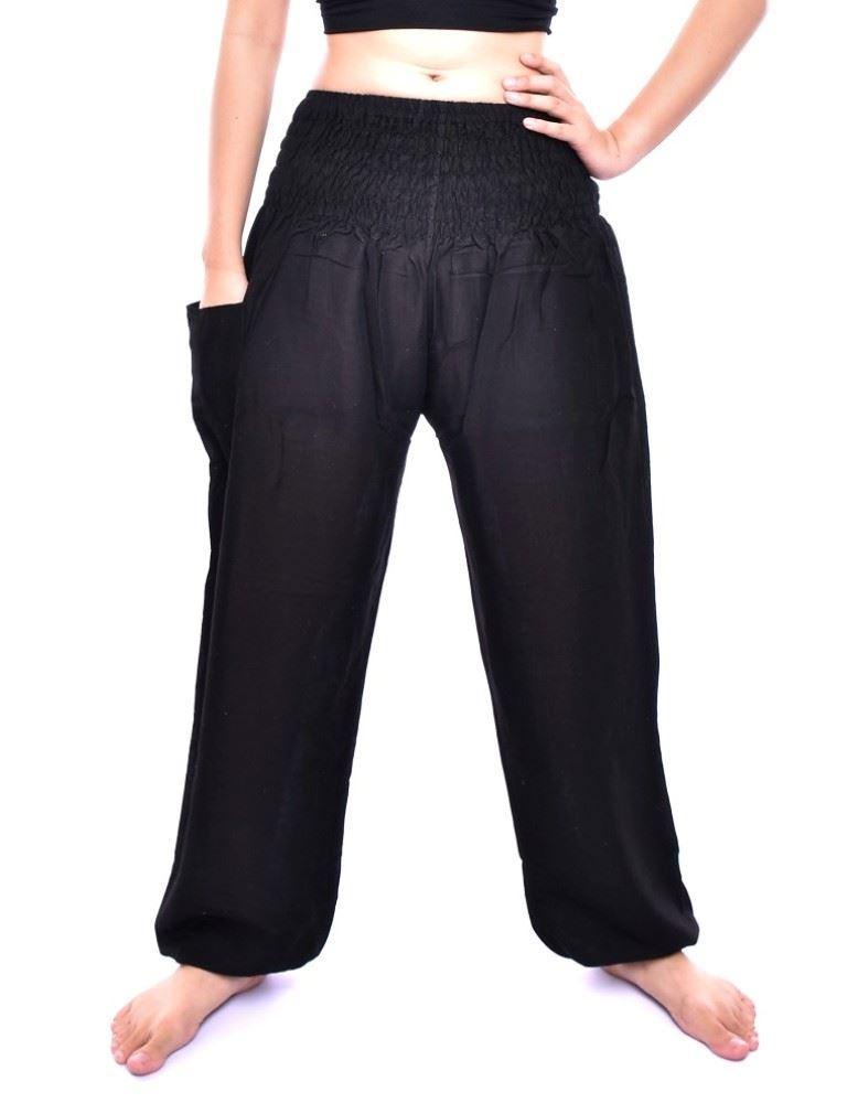 Solid Black Smocked Thai Harem Pants