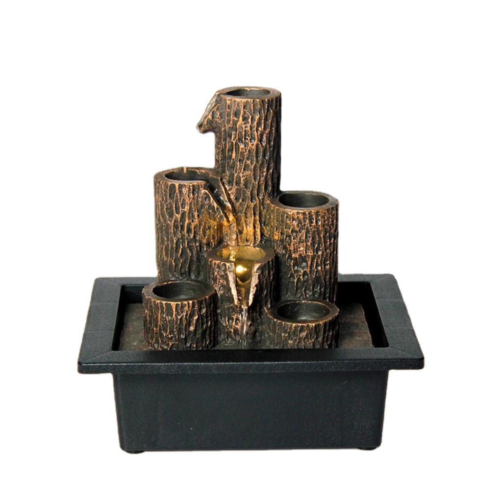 5 Pillars with LED Candles option Antique Resin Tabletop Waterfall Fountain 23*17.5*23 cm - Image 6