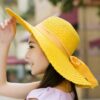 Wide Eaves-brimmed Bucket Foldable Ladies Trendy Summer Straw Woven Panama Sunshade Woven Beach Hat; Adult One Size Fits Most (22-23 inches), adjustable size VTrendz