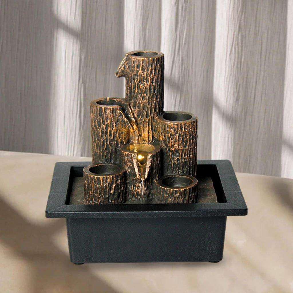 5 Pillars with LED Candles option Antique Resin Tabletop Waterfall Fountain 23*17.5*23 cm - Image 2