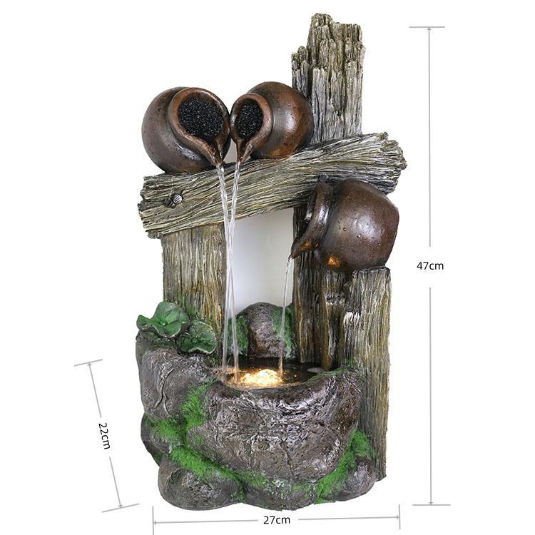 3 Pot Large Water Fountain with LED Antique Resin Tabletop Waterfall Fountain - Image 2