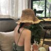 Straw w/Natural Fiber Brim Summer Hat, Trendy Summer Fashion Beach Sunshade Handmade Crochet Fisherman Hat Small Brim Foldable Floppy Bucket Straw Hats For Women:  Adult One Size Fits Most (22-23 inches), adjustable size - Image 4
