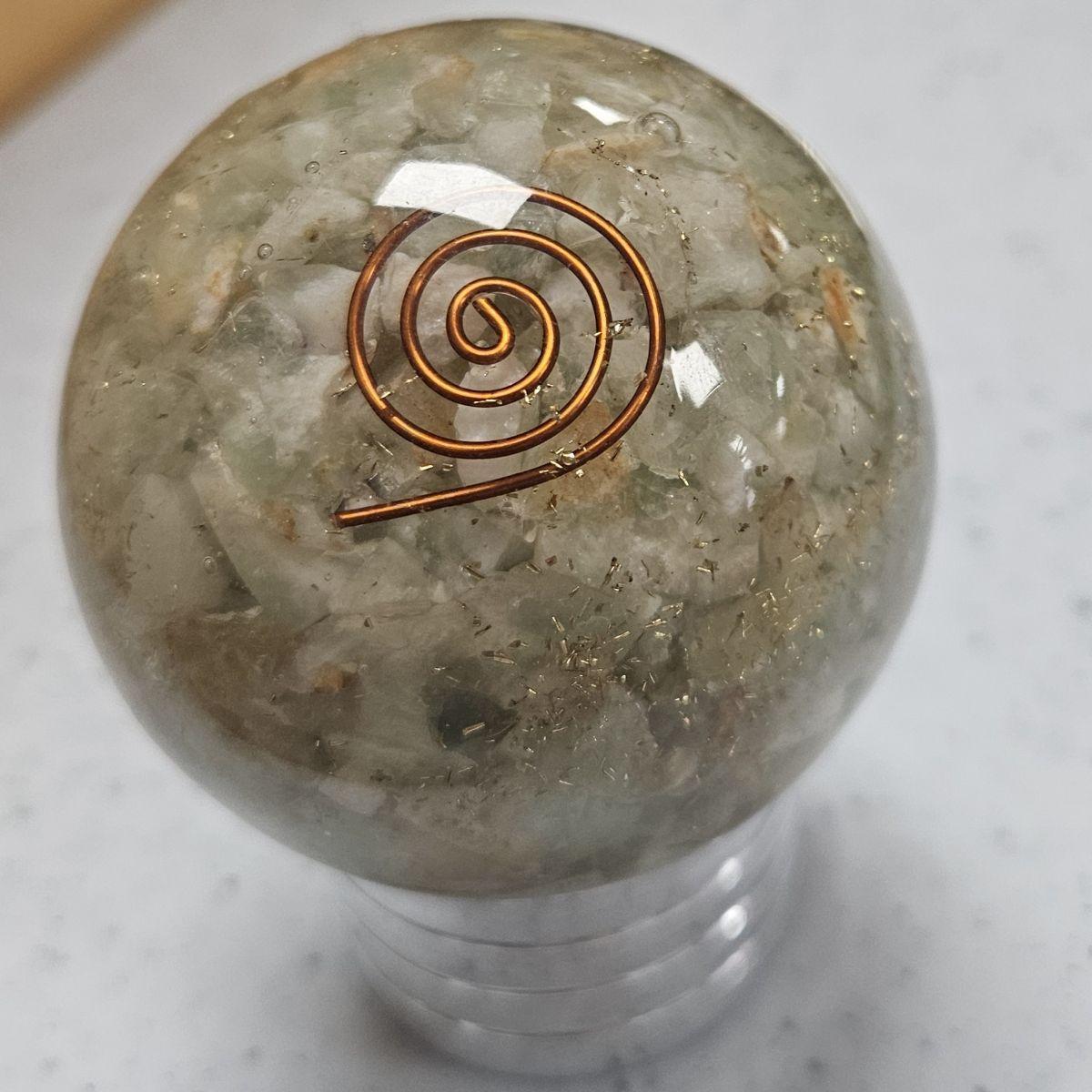 Green Fluorite Orgone Sphere – Artifact of Mental Order & Heart Renewal – 2" - Image 3