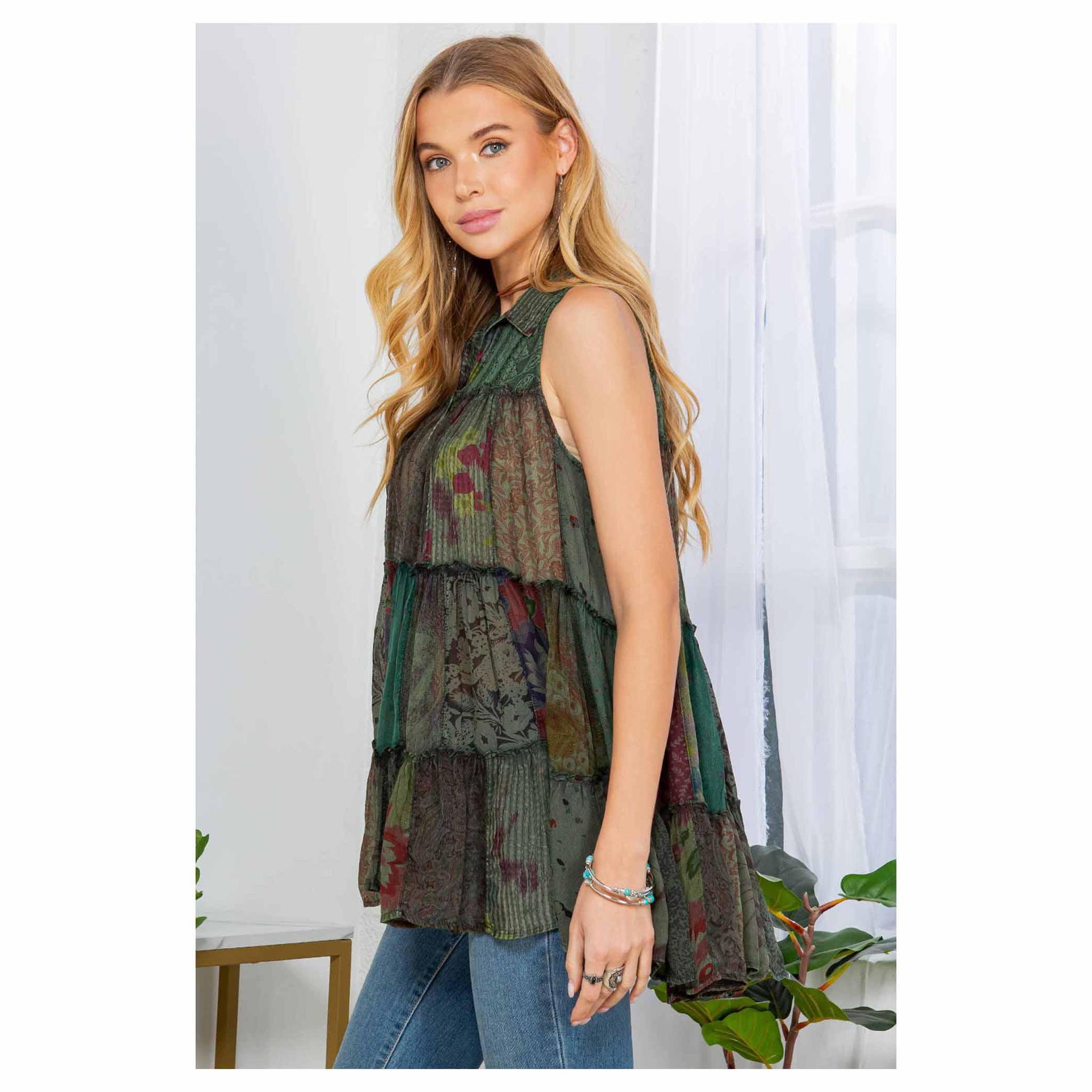Boho Chic Buttondown Patchwork Sleeveless Top