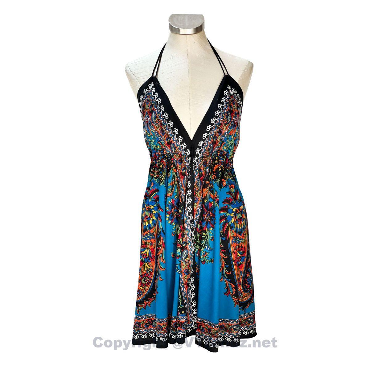 Hand-Printed Jamawar Short Scarf Halter Dress - Image 12