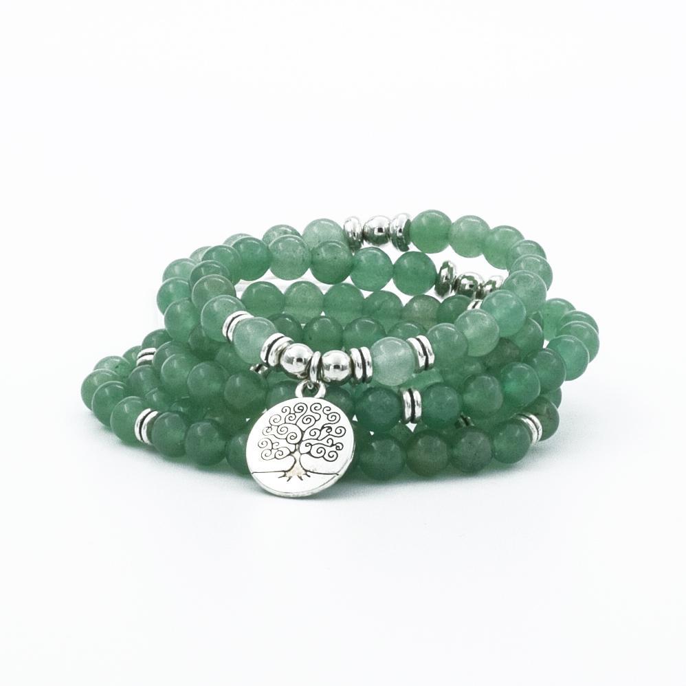Green Aventurine 108 Mala 6 & 8mm Beads Natural Stone Bracelet Mala Prayer Beads OM Charm Meditation Necklace
