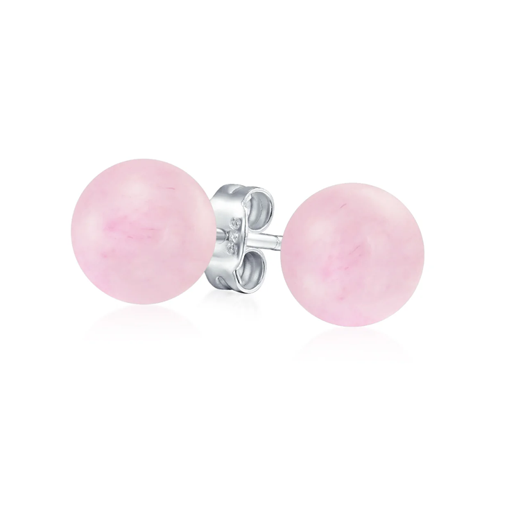 Rose Quartz 10mm Round Natural Crystal Studs Earrings