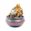 Lucky Buddha Fountain Copper Colored with Gold Coins, Rolling Crystal Ball & LED Antique Resin Tabletop Mini Waterfall Fountain 16 cm*16 cm*20 cm VTrendz