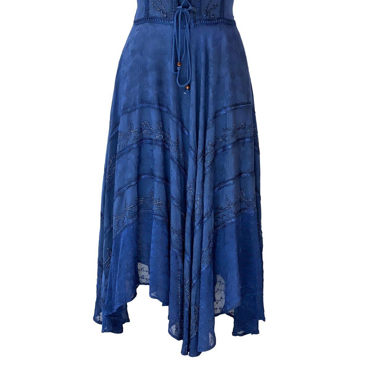 Short Sleeves Victorian Style Corset Dress with Lace & Floral Threadwork - Image 3