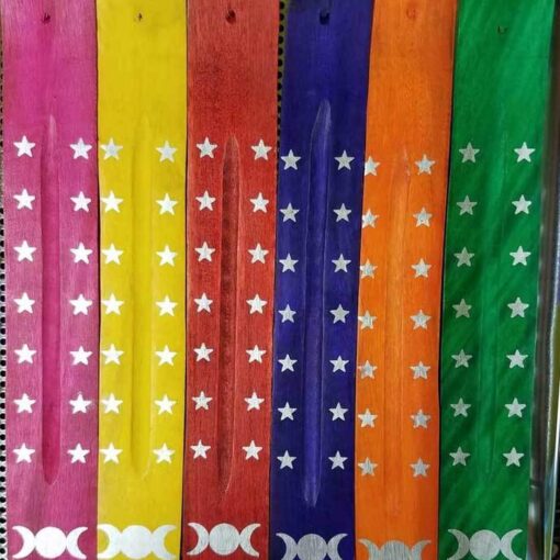 Triple Moon Colorful Wood Ash Catcher | Celestial Altar Tool (10"L)