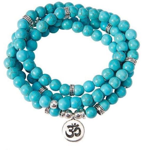Turquoise 108 Mala Bead 6 & 8mm Stone Beads Lotus Pendant Necklace Charm Natural Stone Yoga Bracelet