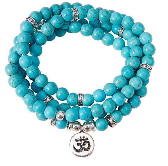 Turquoise 108 Mala Bead 6 & 8mm Stone Beads Lotus Pendant Necklace Charm Natural Stone Yoga Bracelet