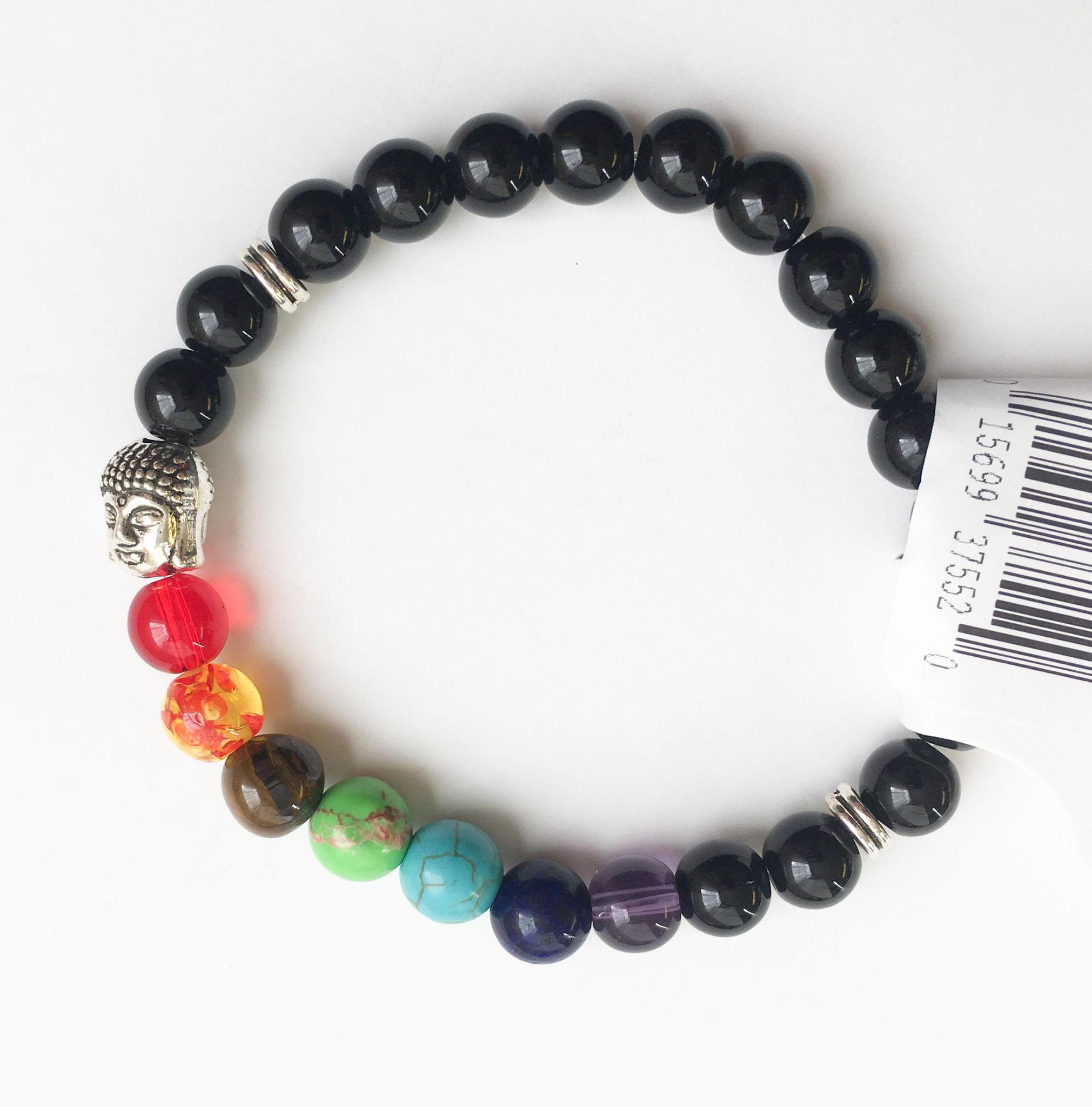 Black Tourmaline Stretchable Bracelet with 7-Chakra Stone Beads Adjustable Natural Stone Stretchable Bracelet for Positivity, Relaxation, Balancing Energy 8 mm - Image 2