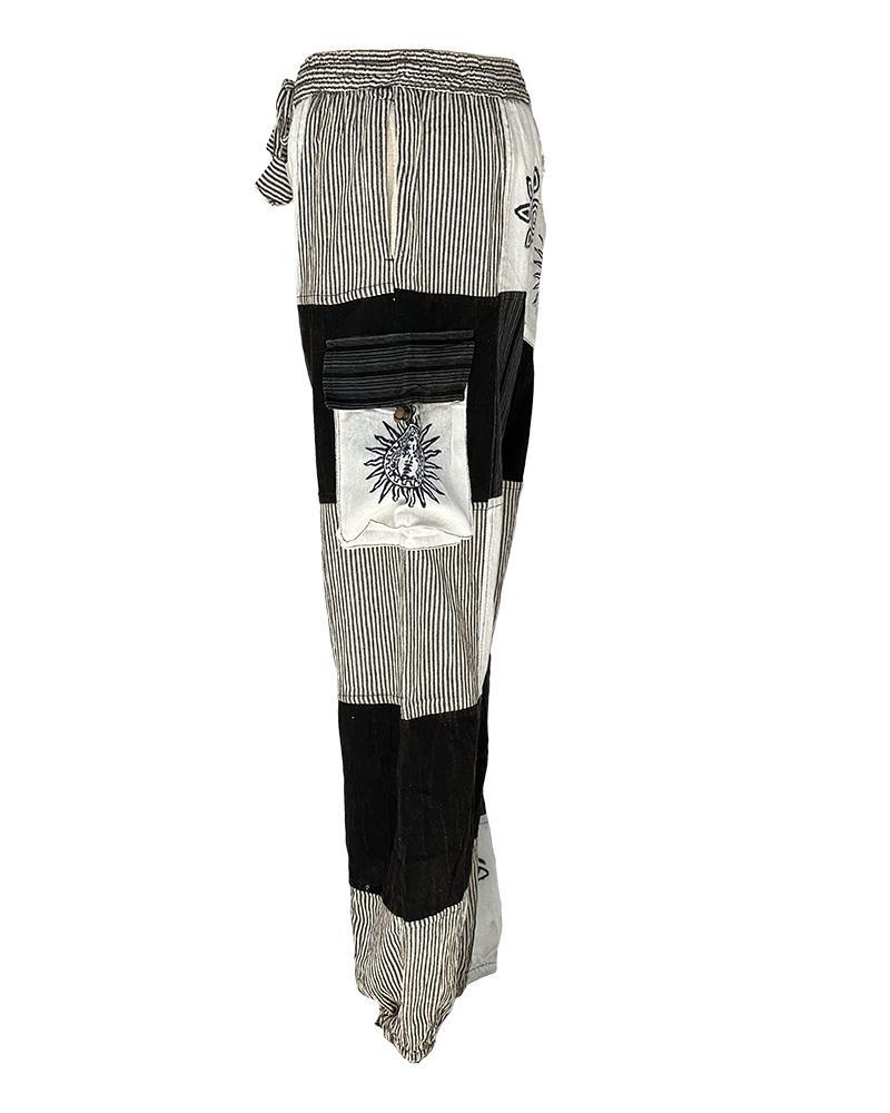 Black and White Boho Patchwork Elastic Bottom Pants - Image 4