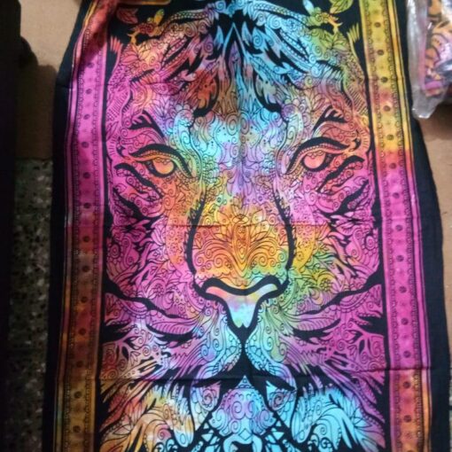 Lion in Forest Tie dye Poster Wall Hanging Handmade Cotton Tapestry 40"x30" inch