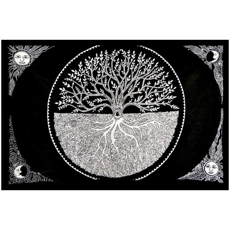 Sun Moon Tree Eye Wall Hanging Handmade Cotton Tapestry 84"x54" inch