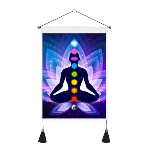 7-Chakra Scroll Tapestries Wall Hanging Banner Cotton Linen Wall Art 35 x 50 cms