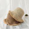 Straw w/Natural Fiber Brim Summer Hat, Trendy Summer Fashion Beach Sunshade Handmade Crochet Fisherman Hat Small Brim Foldable Floppy Bucket Straw Hats For Women:  Adult One Size Fits Most (22-23 inches), adjustable size - Image 6