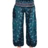 Teal Peacock Feather Print Smocked Thai Harem Pants VTrendz