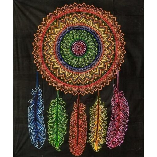Dream Catcher 5-Feathers Full Circle Wall Hanging Handmade Cotton Tapestry 84"x54" inch