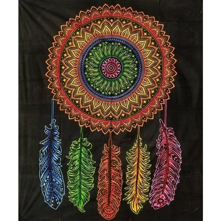 Dream Catcher 5-Feathers Full Circle Wall Hanging Handmade Cotton Tapestry 84"x54" inch