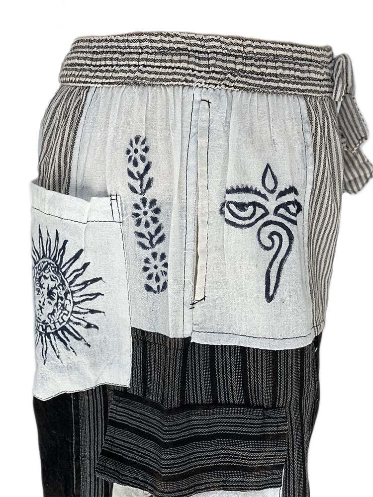 Black and White Boho Patchwork Elastic Bottom Pants - Image 7