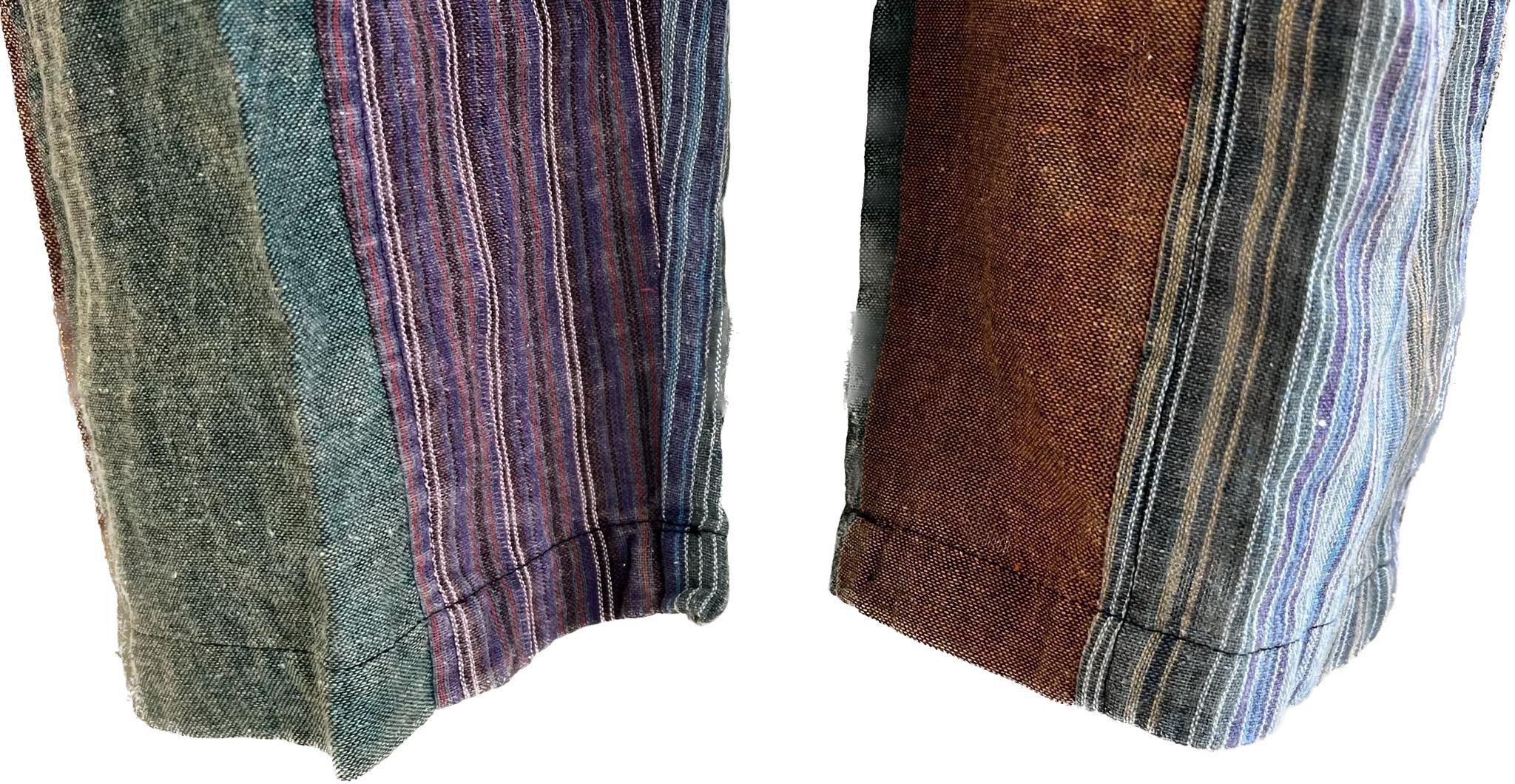 Plain & Striped Patchwork Cotton Overalls With Open Bottom Earth Tones S-XXL - Image 9