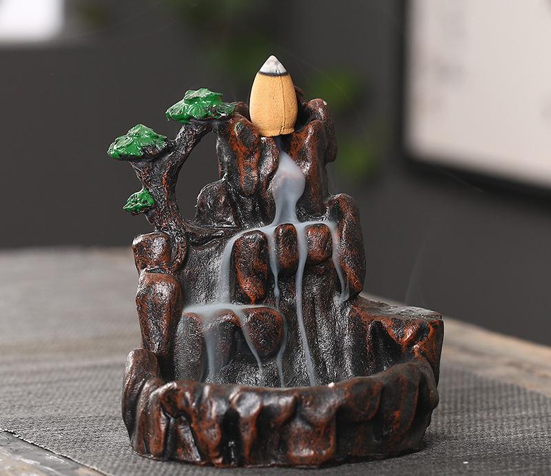 Mini-Rockery Ceramic Backflow Incense Holder Waterfall Incense Burner, Reflux Burner, Handmade Ceramic, Home Décor for Meditation, Mini-Zen Experience Size: 10.5*8.5 cm - Image 7