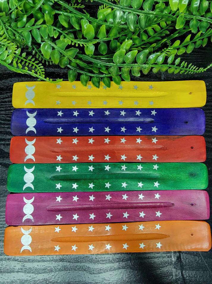 Triple Moon Colorful Wood Ash Catcher | Celestial Altar Tool (10"L) - Image 6