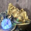 Golden Lucky Buddha Fountain with Crystal Ball & LED Antique Resin Tabletop Waterfall Fountain 21 cm*21 cm*28 cm VTrendz