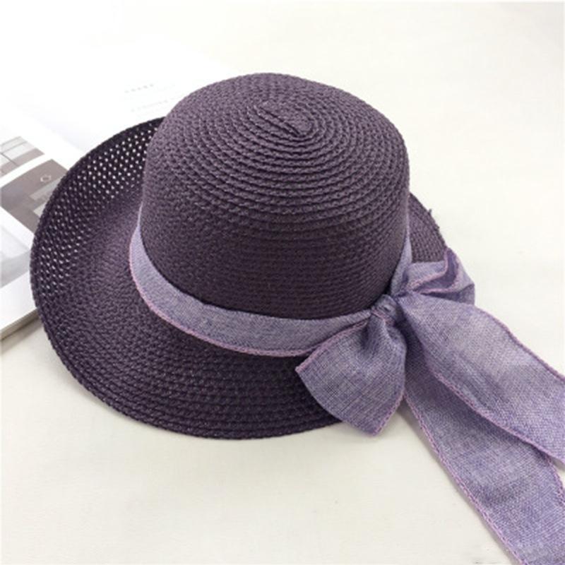 Panama Grass Sun Hat with Linen Bow Straw Beach Hats For Men and Women - Image 2