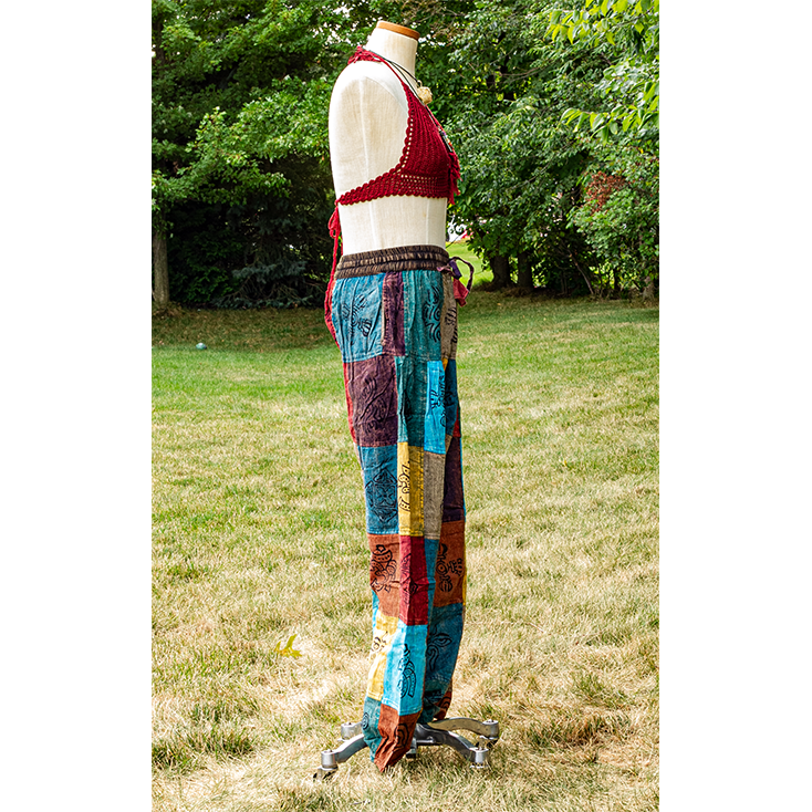 Plain Pleated Sacred Symbol Elastic Bottom Pants - Image 2