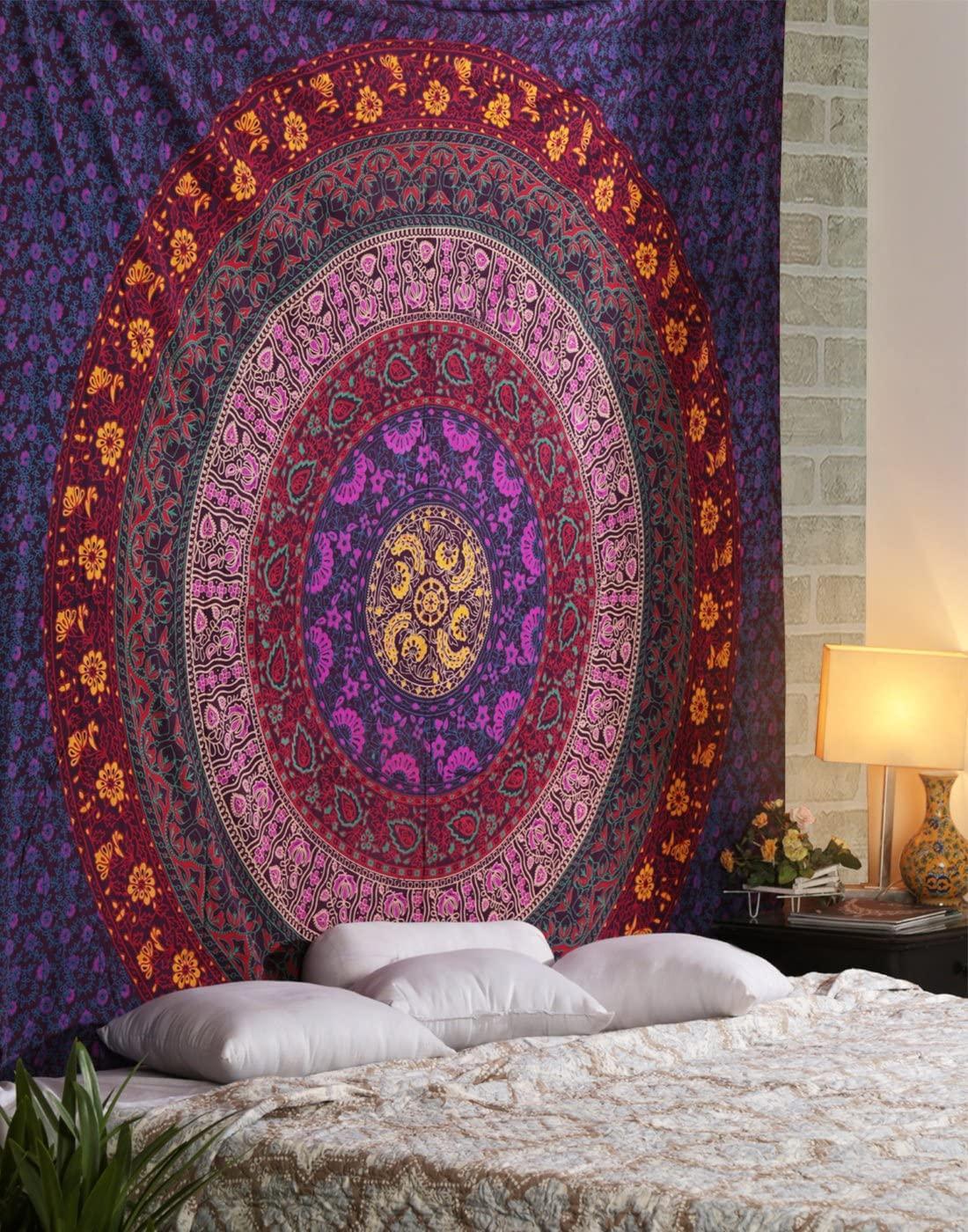 Large Hippie Tapestry - Purple Mandala Boho Bohemian Decor Psychedelic Tapestries Wall Hanging Mandala Room Hangings 84 x 54 inch - Image 2