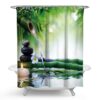 Zen Spa Shower Curtain, Meditation and Bamboo Stalks, Candle and Basalt Stones Therapy, Relaxing, Shower Curtain with Hooks VTrendz